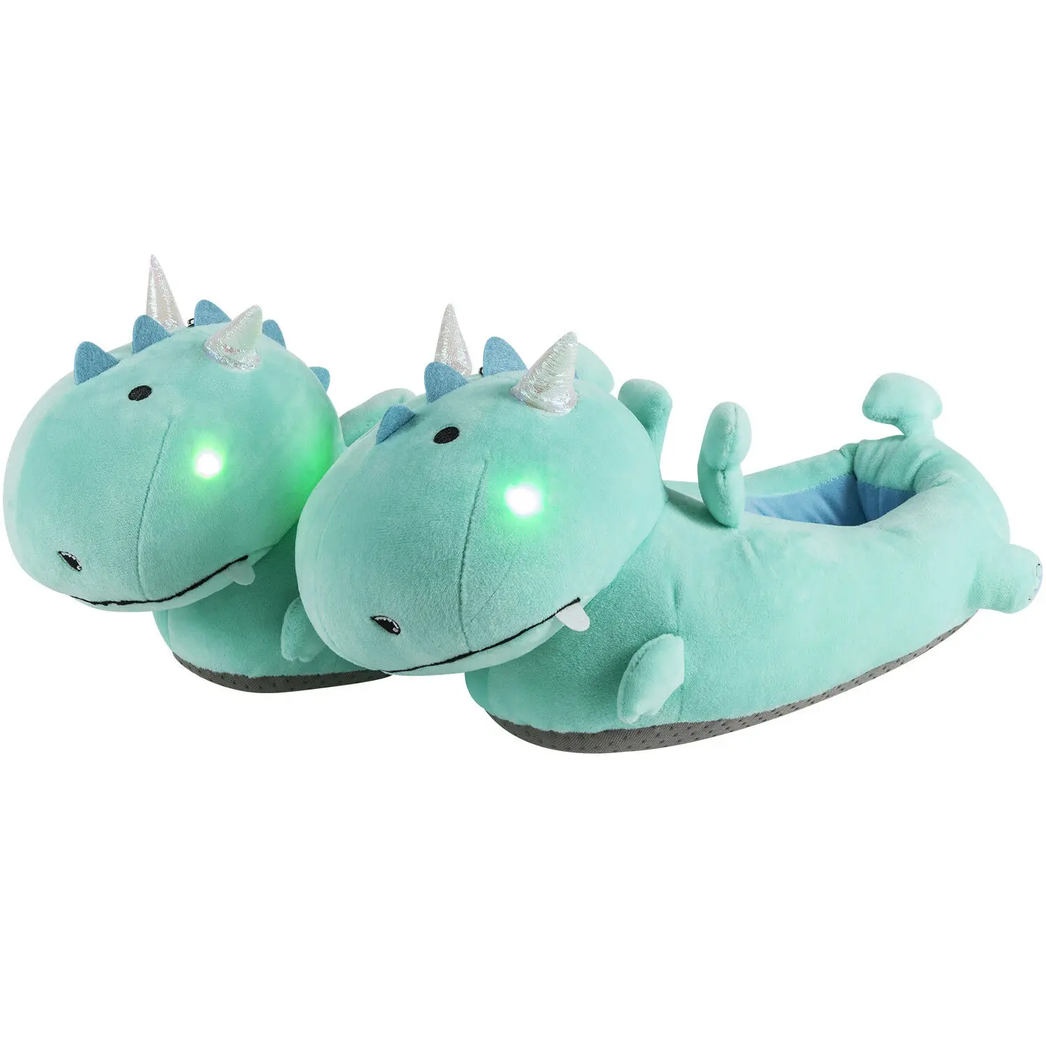 Wholesale Green Smoko Dragon LED Light up Slippers Plush For Kids Girls Women