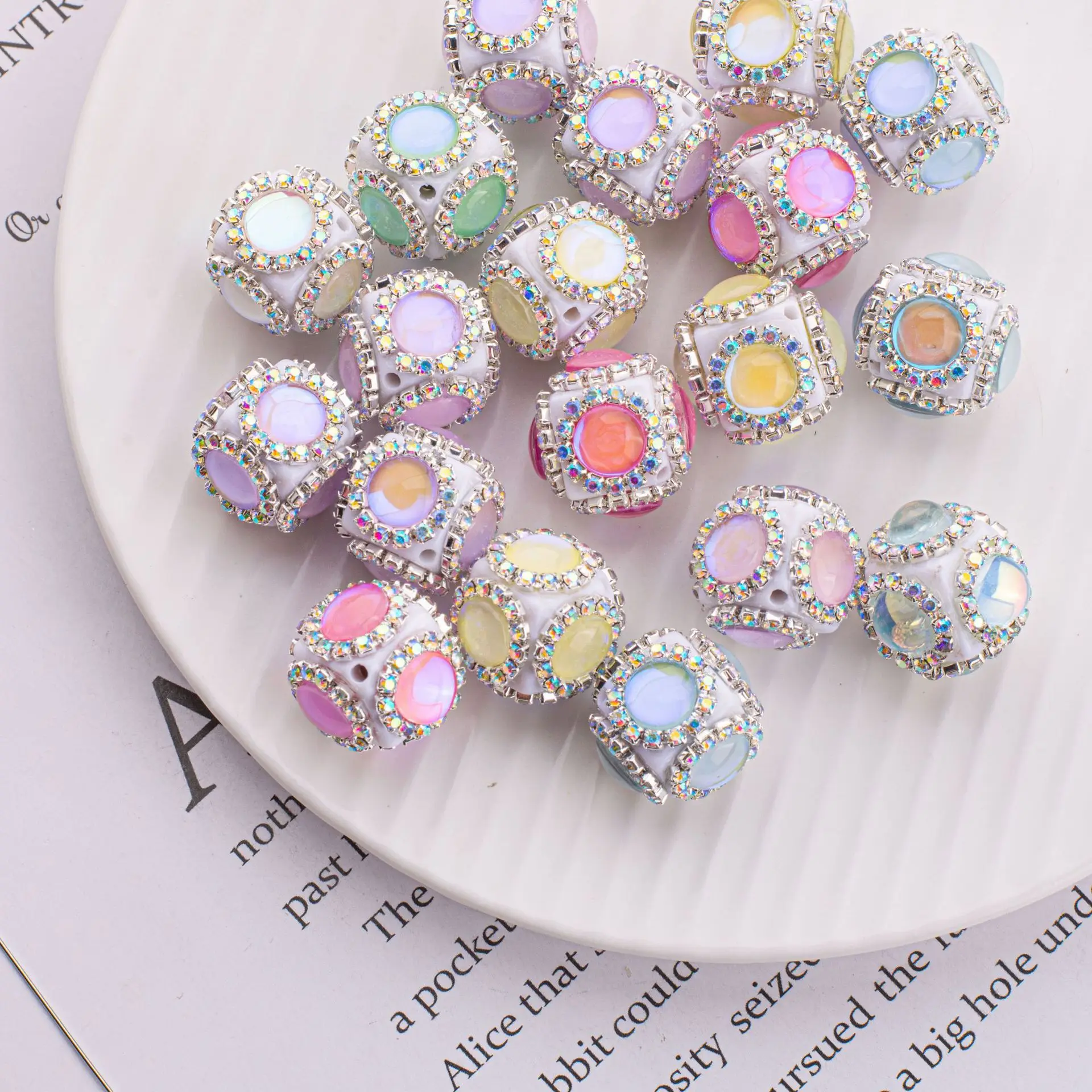 Custom amazing pave rhinestone and gemstone acrylic beads for jewelry making phone charm beads keychain loose beads
