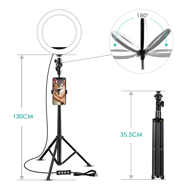 
Ring fill light double lamp selfie stick for mobile phone can fill the light and stand on the ground led fill light 