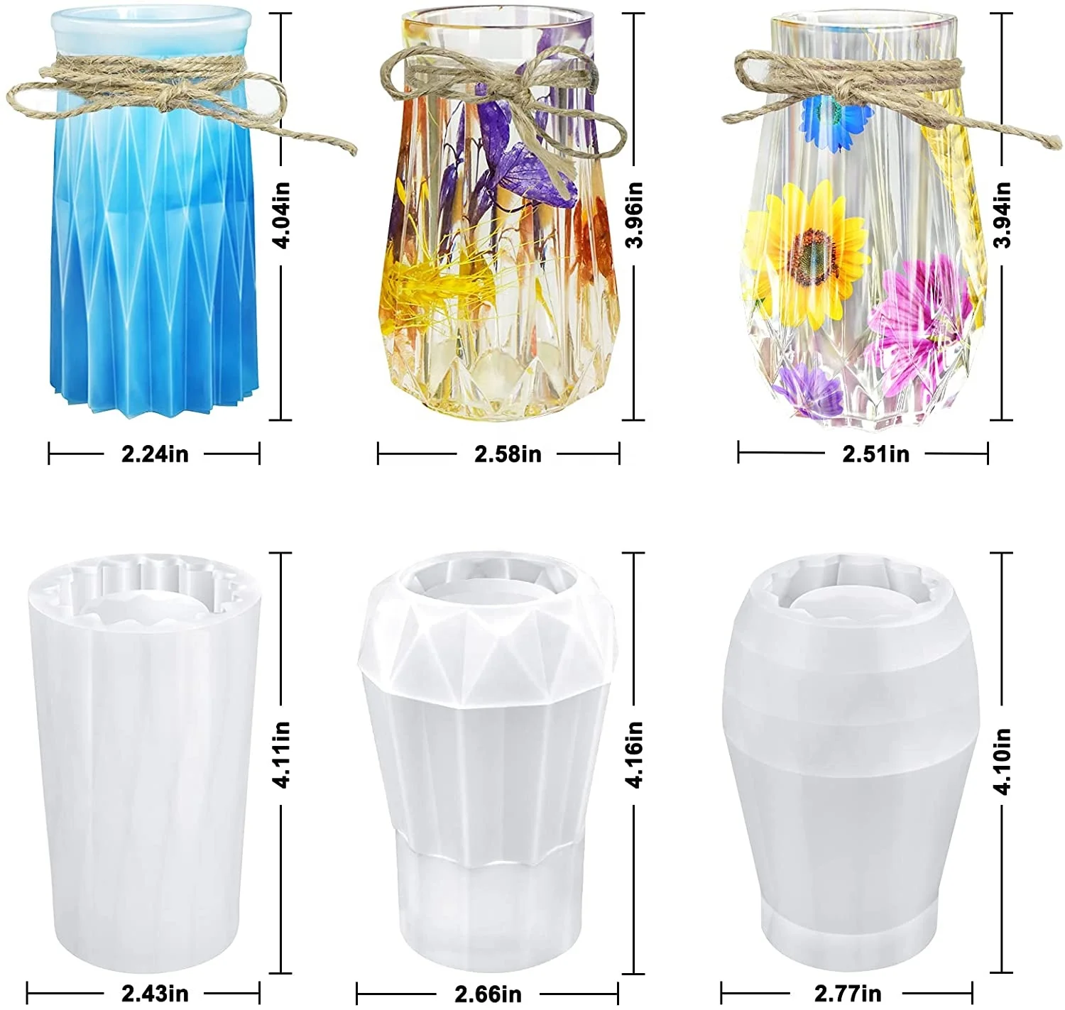 Resin Molds for Small Tall Vase Bud Vase Silicone Molds Kit with Twine Epoxy Casting Flower Vase Molds