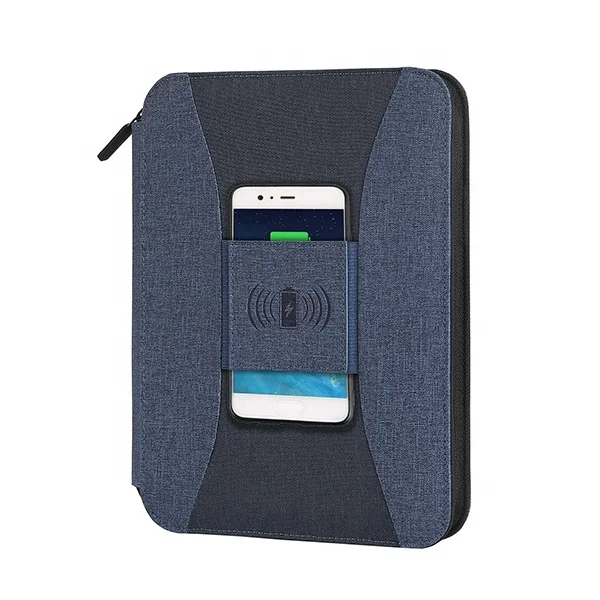 A5 new design PU leather organizer with powerbank and wireless charger