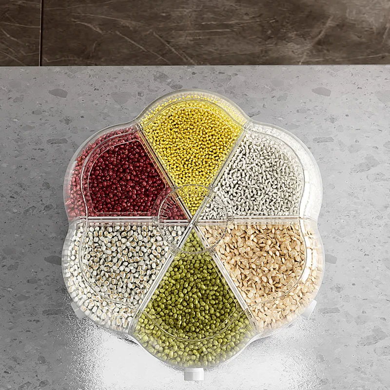 Home and Kitchen 6 Gid Automatic Rotating Rice Food Storage Container Cereal Grain Dispenser for Kitchen Organizer