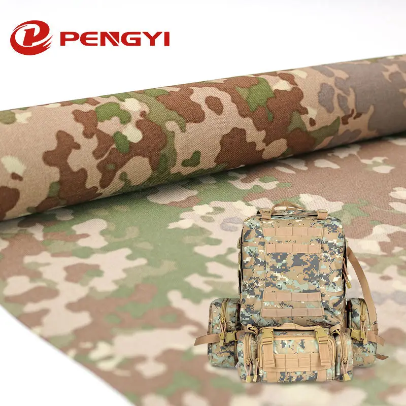 Camouflage Oxford Fabric Pu Coated Tactical Gear Material Waterproof 50% Nylon 50% Cotton Fabric