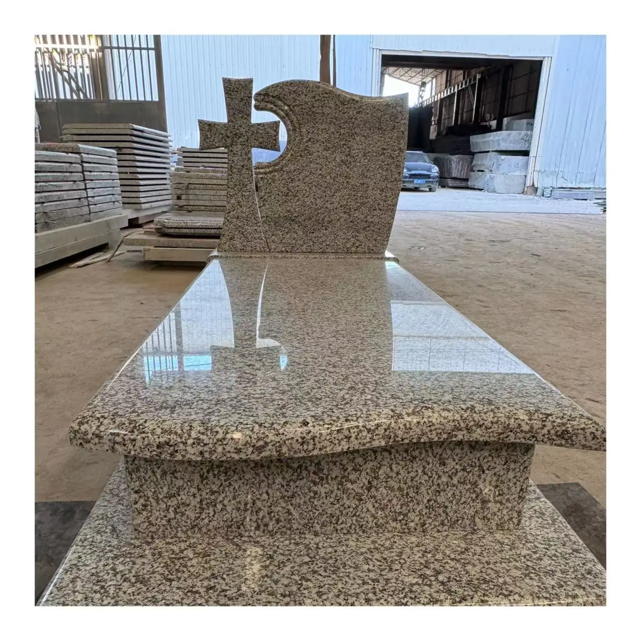 Sesame white granite tombstone light grey color tombstone one whole set Jilin white granite tombstone