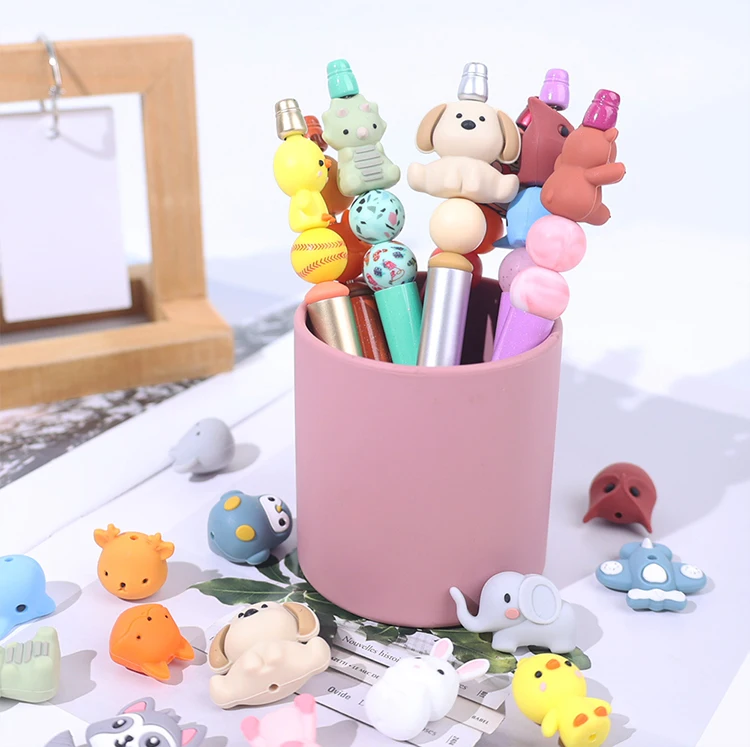 In Stock Custom Teething Bulk Diy Pen 3d Animal Silicone Loose Beads Bpa Free Food 3d Charm Beads Wholesale 3d Focal Beads