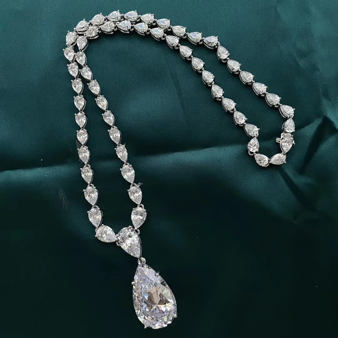 Top Quality Fancy Jewelry Pear Lab Diamond Necklace 925 Sterling Silver Wedding Diamond Necklace For Women