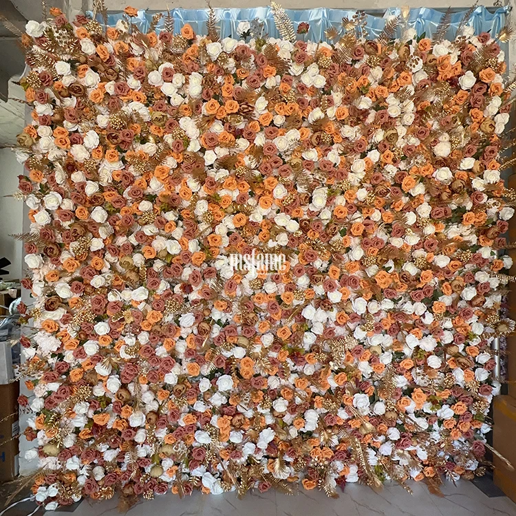 Wedding Decoration 8Ft X 8Ft Flowers Backdrop 5D Decor Pink Gold White Roll Up Flower Wall