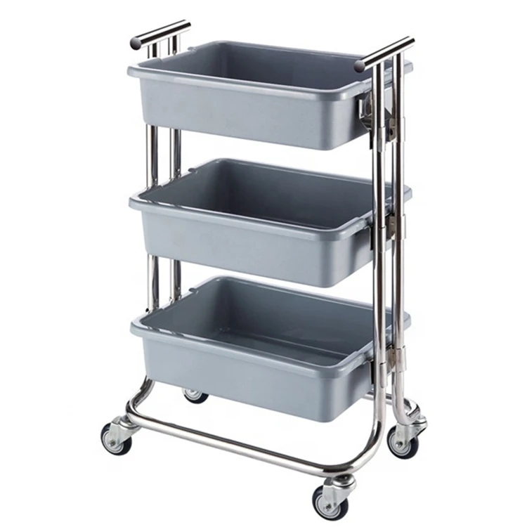 Stainless Steel Dirty Dish Trolley Carts , Plastic Hand Cart Trolley with 4 Wheels for Hotel  Cleaning Cart Supplies