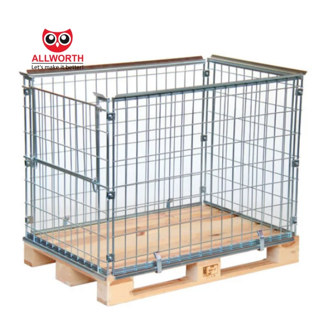 Изготовленный на заводе удобный логистический прочный для европоддона Оцинкованный Стальной Сетчатый Контейнер