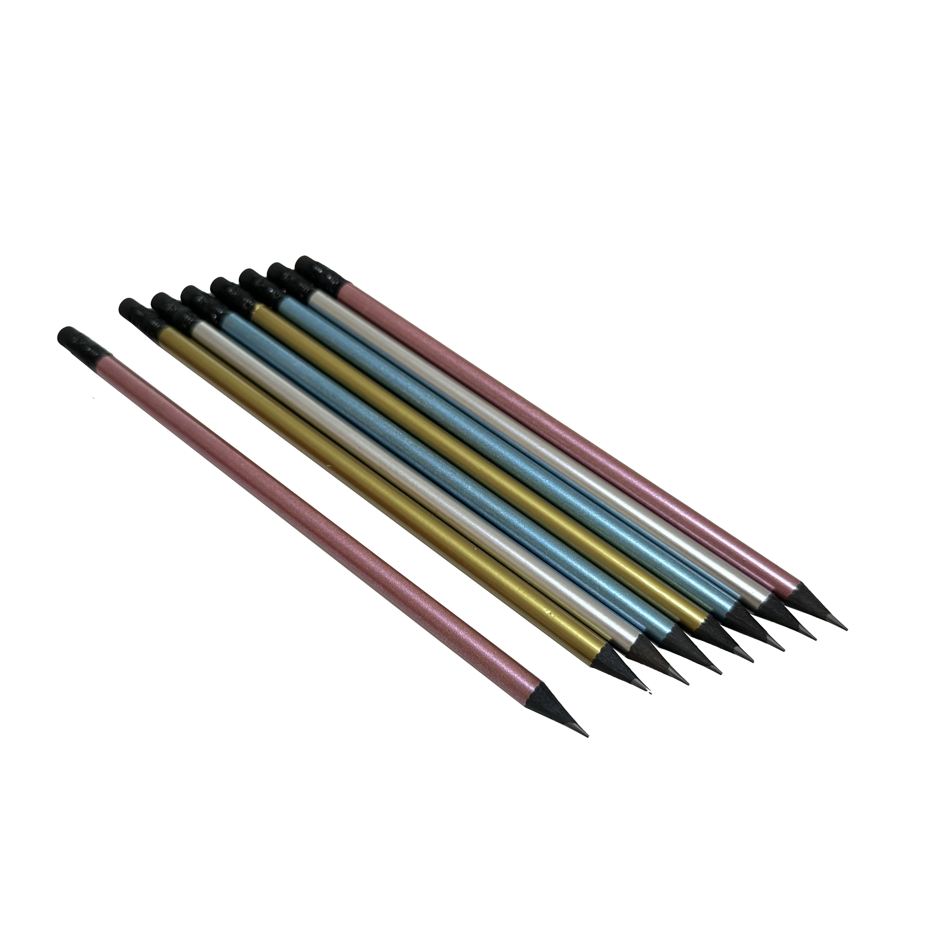 Black Wooden Metallic Color Standard HB Pencils Bulk Custom Graphite Pencils With Eraser