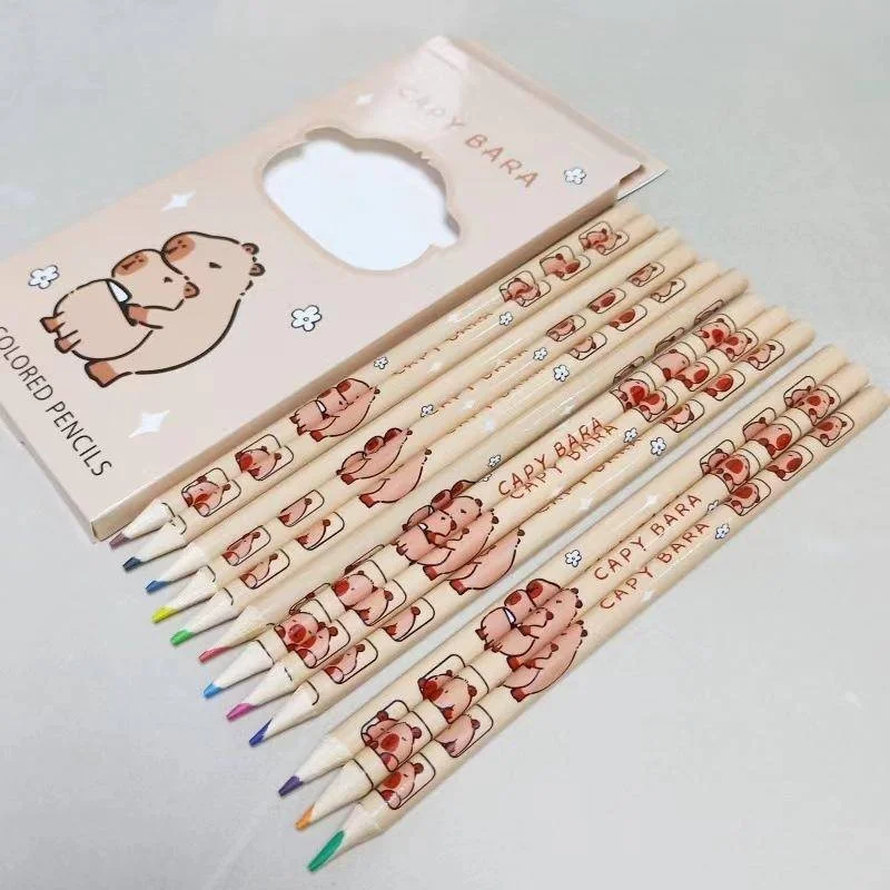 12Pcs/Box Capybara Cartoon Pencil Natural Wood Colored Pencils Drawing Pencils For School Office Artist Painting Sketch Supplies