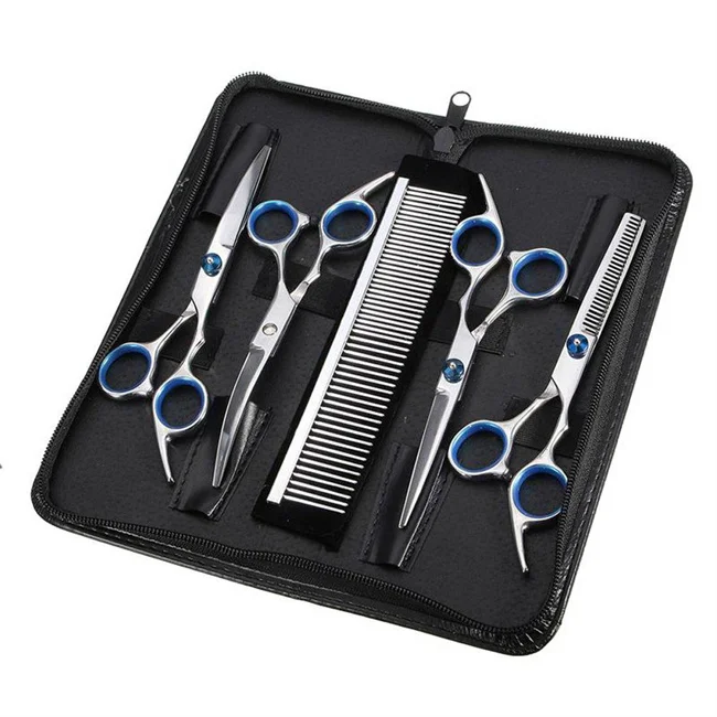 5pcs/Set Stainless Steel Pet Dogs Grooming Scissors Suit Hairdresser Scissors For Dogs Professional Animal Barber Cutting Tools