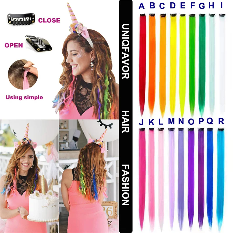 20 Inches Party Highlights Hair Accessories Straight Clip Hair Extensions 1 Clip In Colorful Synthetic Clip Hair Extensions