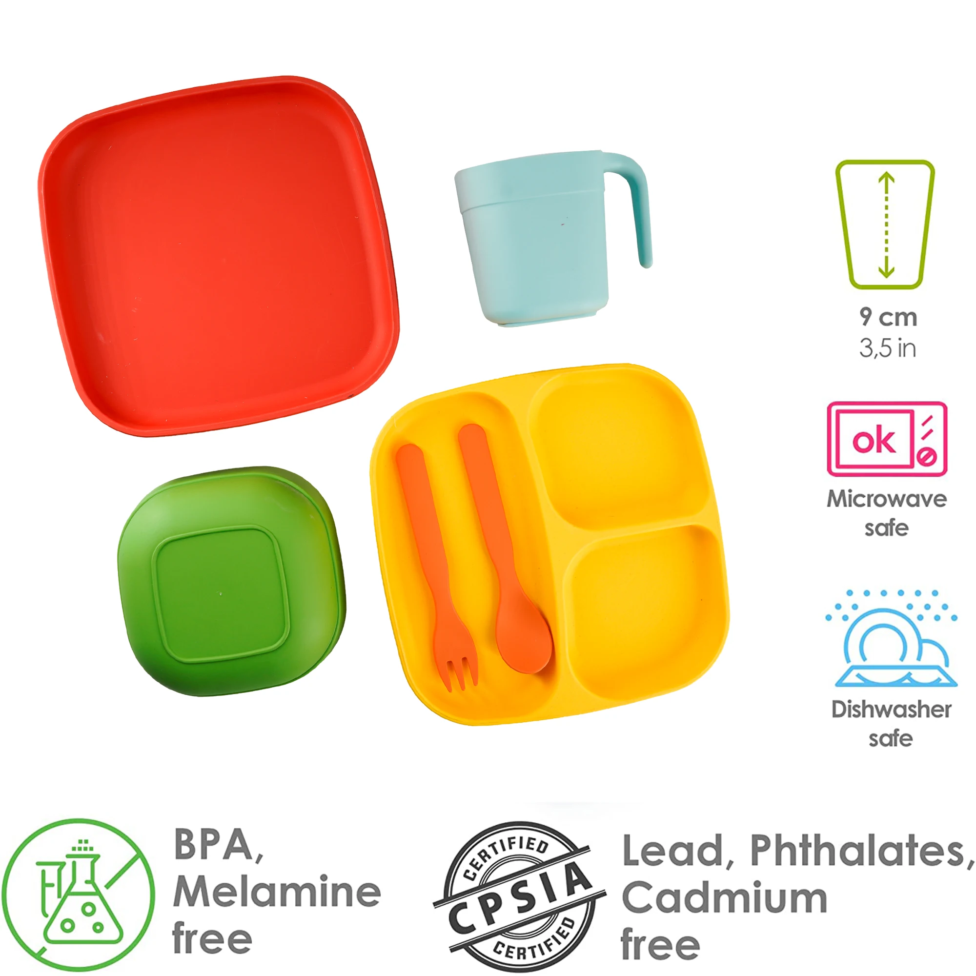 Wholesale Customized BPA Free Toddler plant based PLA Baby Tableware Kids Dining Dishes Plates Feeding Bowl Dinnerware Sets