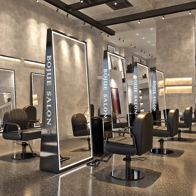High Quality Barber Hairdressing Salon Mirror Floor Upright Large Full Length Mirror Led Beauty Salon Mirror