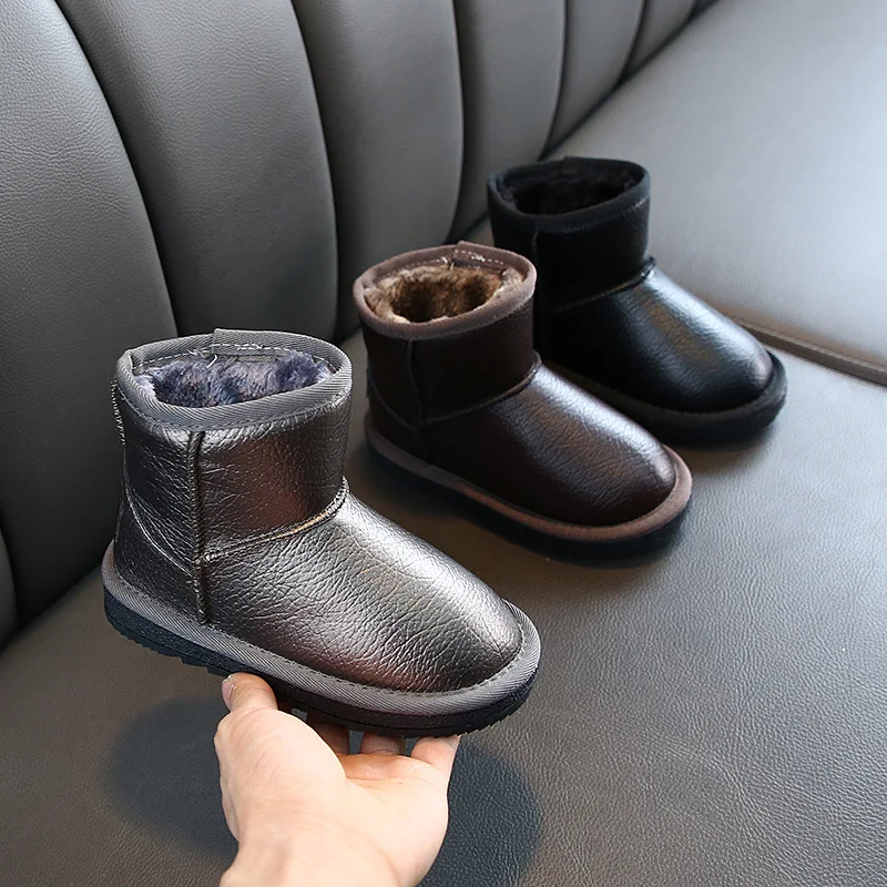 Hot selling children leather shoes unisex snow boots thicken in bulk