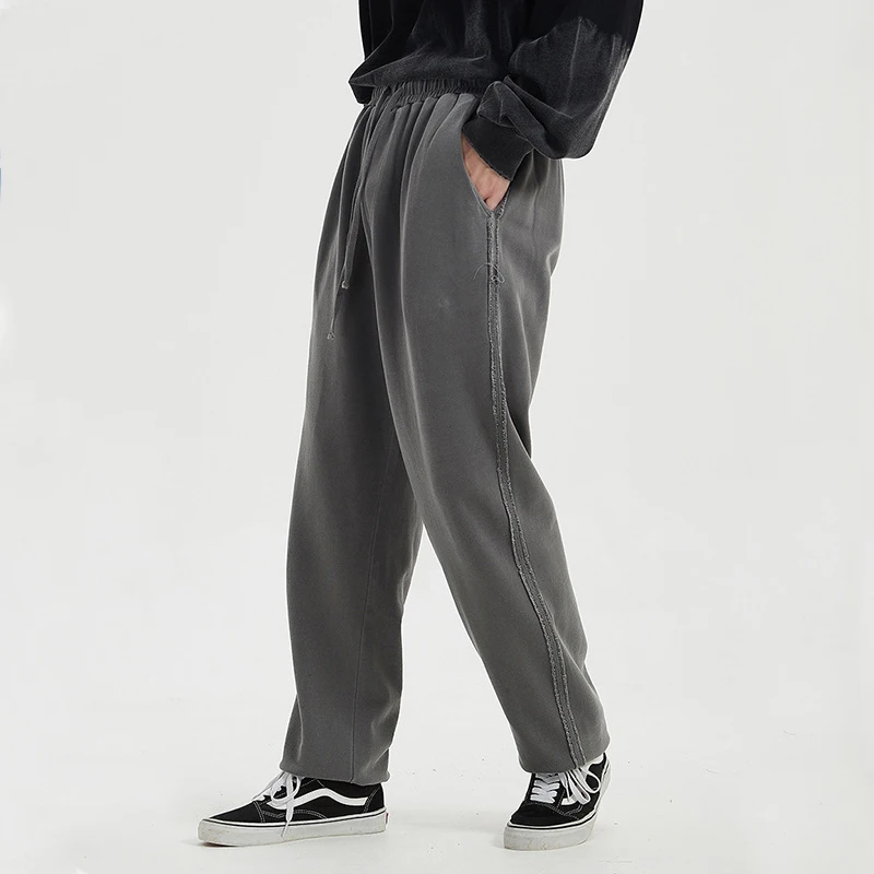 High Street Batik Washed Vintage Mens Casual Trousers Loose Wide Leg Washed Men French Terry Sweatpants