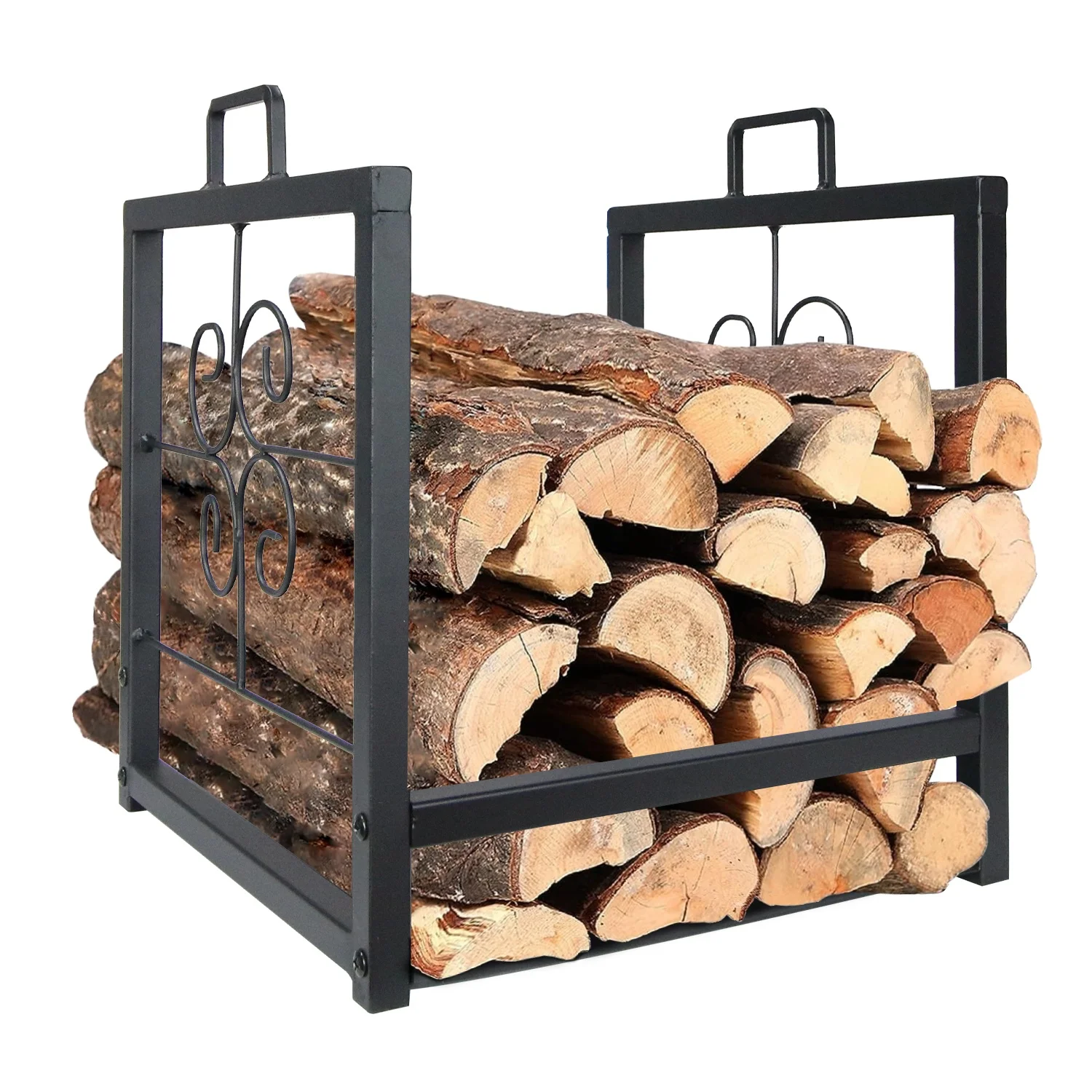 Indoor & Outdoor Black Coated Fireplace Wood Stove Fire Log Holder Firewood Holder Wood Storage Rack