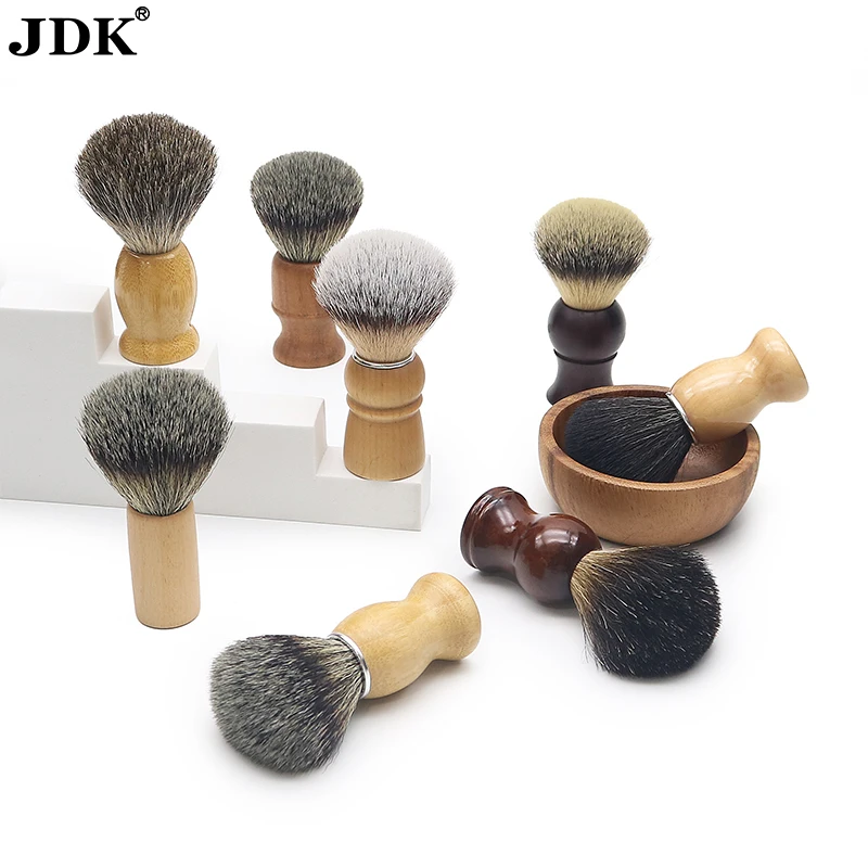 JDK Custom Logo Nylon or Badger Hair Wood Handle Single Vegan Wet Grooming Shaving Brush