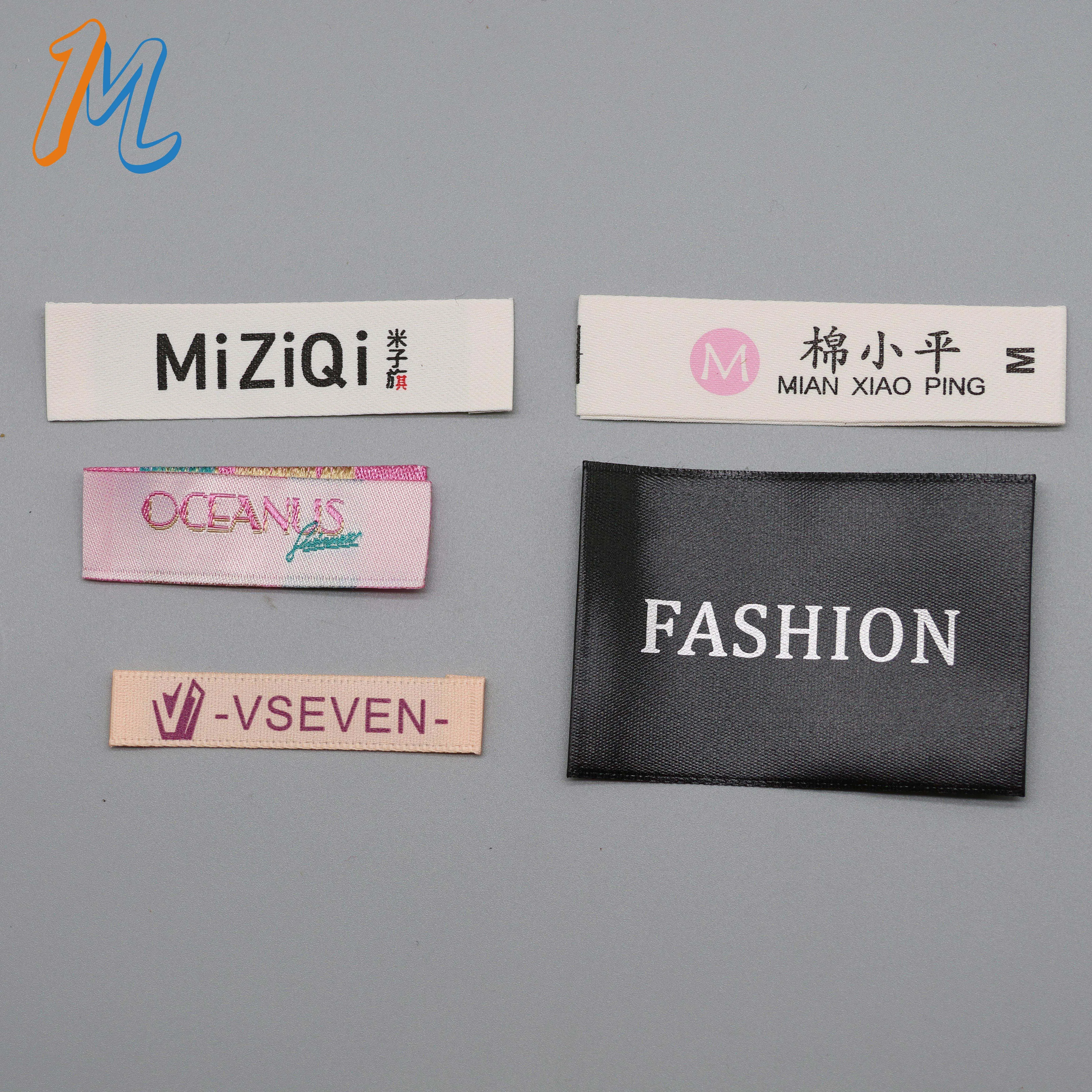 Factory Price Private Woven Damask Satin Brand Tags Custom Logo Tag Etiquette Personalise Vetement Woven Label For Clothes Print