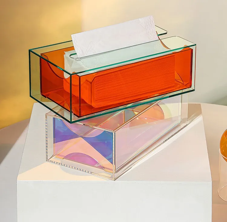 Colorful Tissue Dispenser Box Rectangular Acrylic Tissue Case Holder With For Car Bathroom Office Disposable Paper Facial Holder