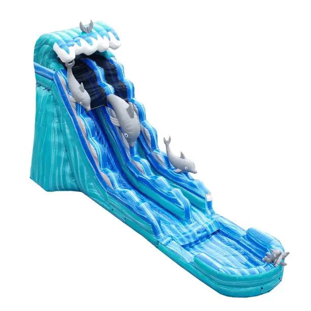 Dolphins Commercial Grade Inflatable Slide with Detachable Deep Pool | For Adults and Kids | Includes Blower, and Storage Bag