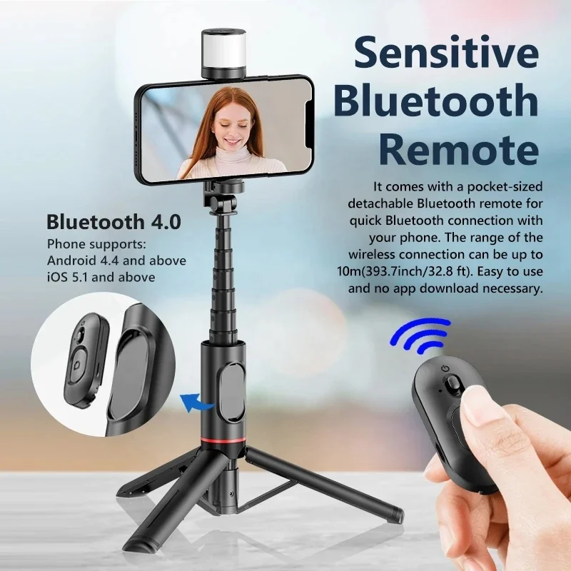 Dodoup Q12S Multi-Function Rotating Fill Light Bluetooth Selfie Stick Tripod with Built-in Tripod Stand for Live Streaming
