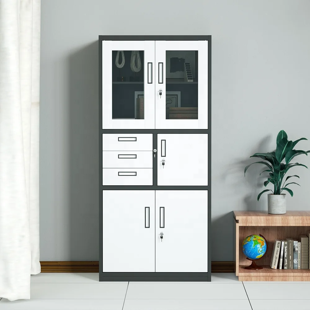 Steel filing cabinet with drawer and safe box metal cupboard office file storage cabinet
