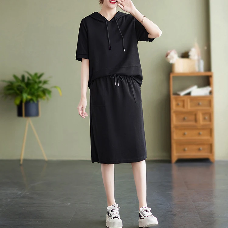 clothing manufacturer wholesale custom best quality gray tracksuit women short sleeve t shirts hoodie set with skirt for usa