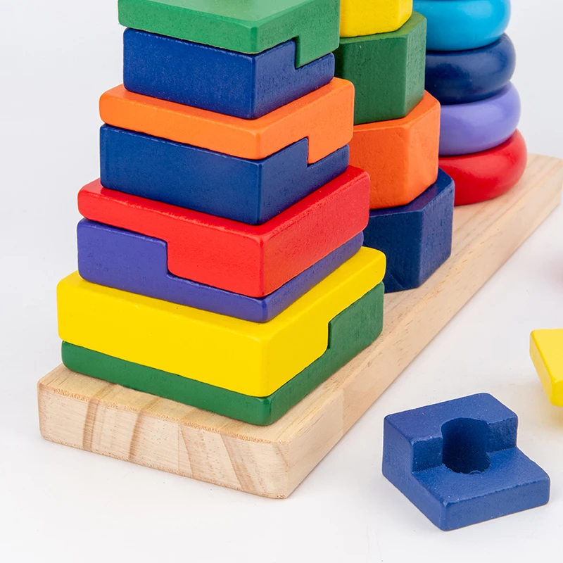 Popular Wooden Educational Stacking Game Kids Rainbow Tower Early Intelligence Development Toys