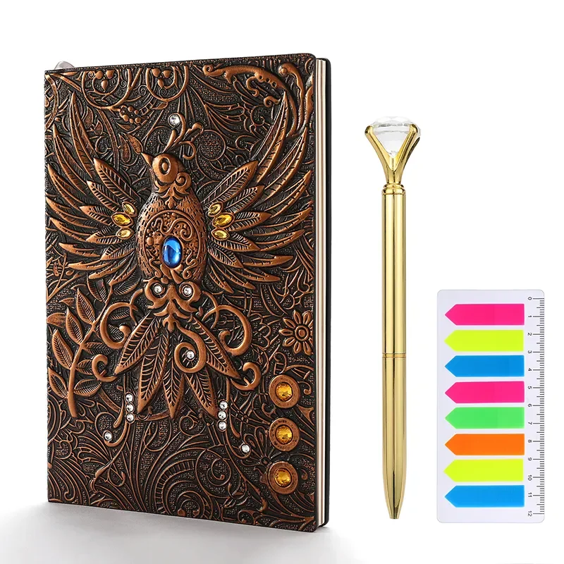 Antique 3D Embossed Leather Journal Writing Notebook Handmade Leather Travel Diary Notepad Sketchbook