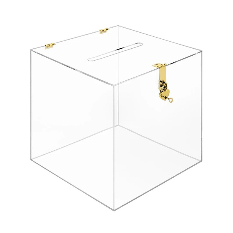 Elegant Personalized Name Card Box Wedding Acrylic Card Box with Lock and Key Money Wishing Well Box Decor