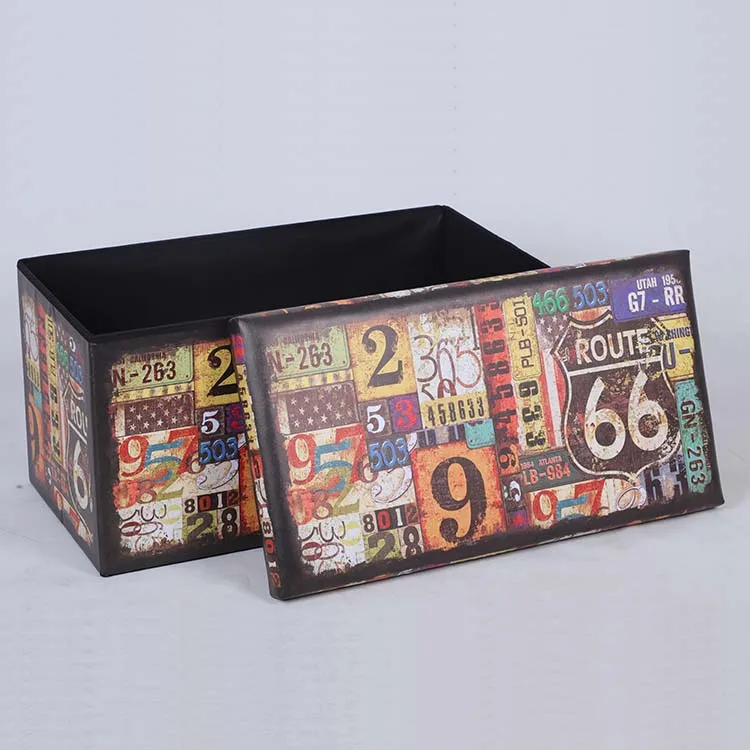 Route 66 PVC Printing Storage Cube Long bench Folding Foot Stool Ottoman