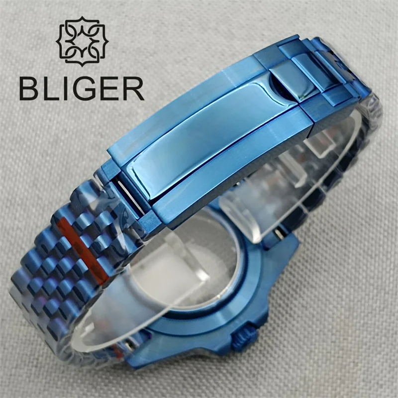 BLIGER 40 мм корпус для часов с гальваническим покрытием из синего сапфирового стекла браслет нержавеющей стали Fit NH34 NH35 NH36 ETA Движение 120 кликов