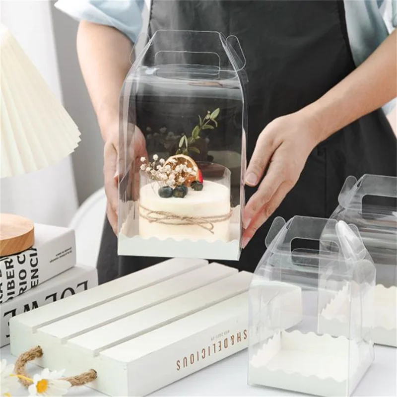 Popular Packaging Boxes Cake Swiss Roll Box With Handle Transparent Small Clear Plastic Food Mini Cupcake Boxes Customize Accept