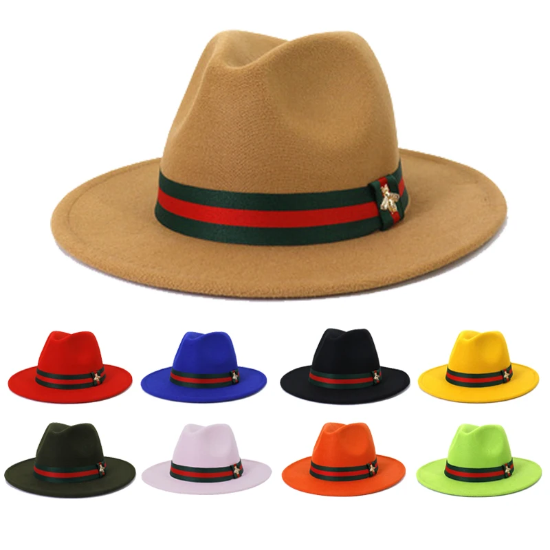 Wholesale Polyester Cotton Vegan Material Fedora Hats For Women Men Party Music Festival Fashion With Bee Decoration Hat Band