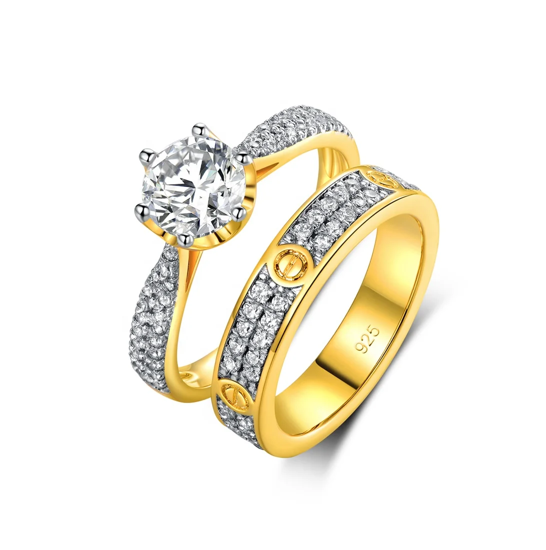 
Fashion Luxury Wedding Ring Set 18 K Gold Plated Ring Lovers Set Ring 