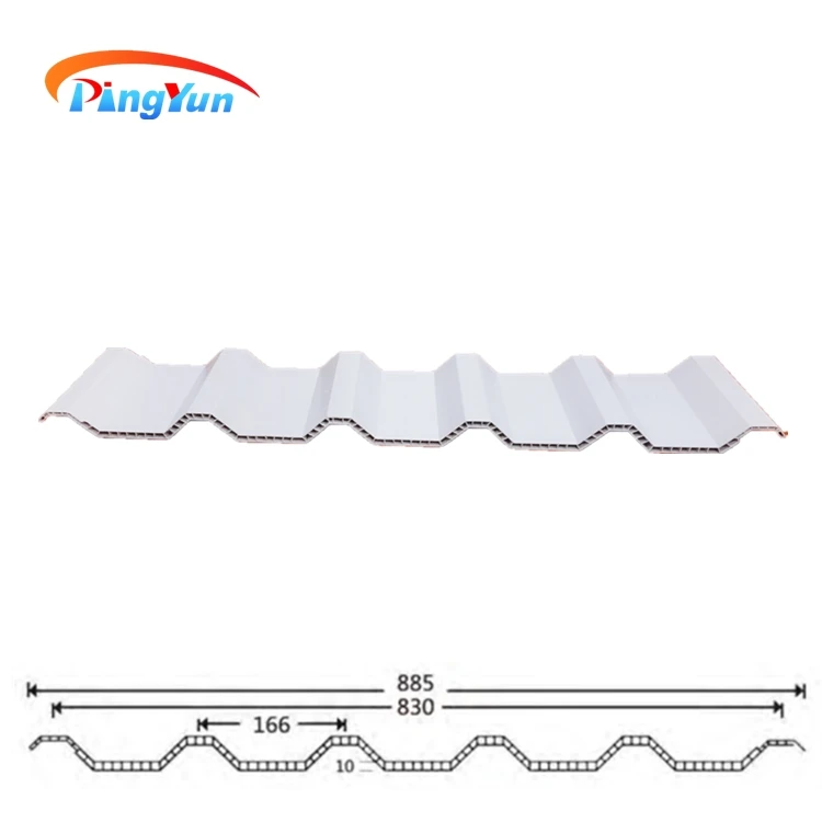 Hollow Corrugated Roof Sheet Roofing Tile UPVC Plastic Multi Wall Pvc Bent Tiles Customised 5.8 Kgs/㎡ PINGYUN 885mm 10mm 40mm