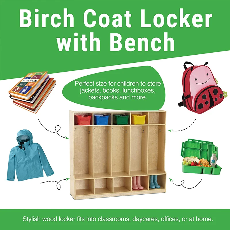 XIHA Kids Montessori Kindergarten Wooden Cubbies & Lockers For Cabinet Backpack Storage Toddler Clothes Shoes Storage Organizer