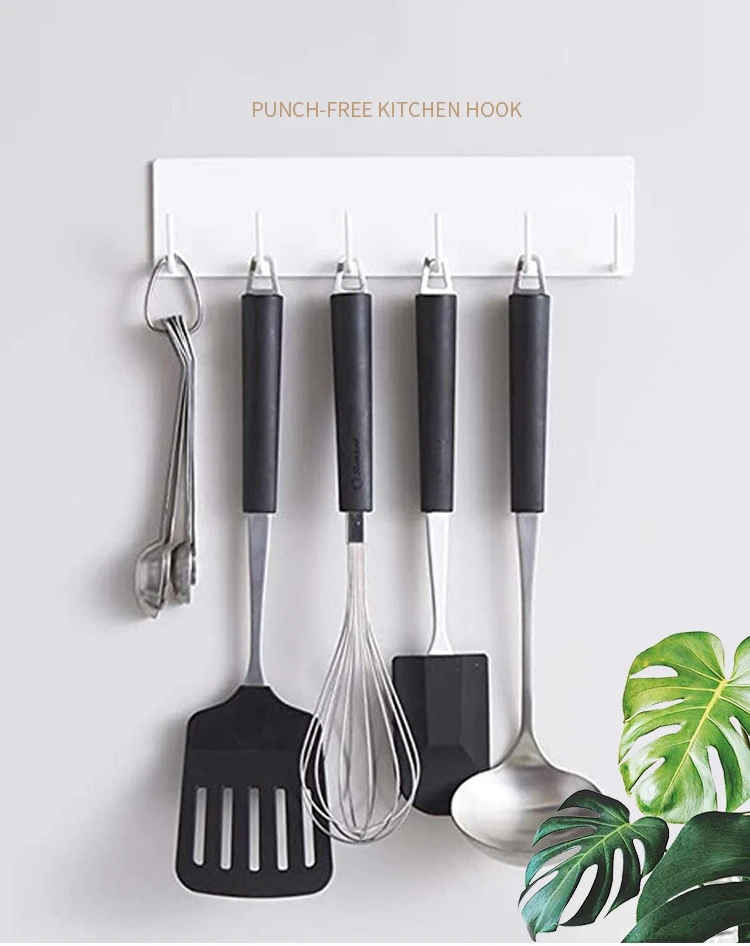 White Magnetic Suction Shelf Kitchen Shelf Hole-Free Perforated Metal Storage 5 Hook Organizer