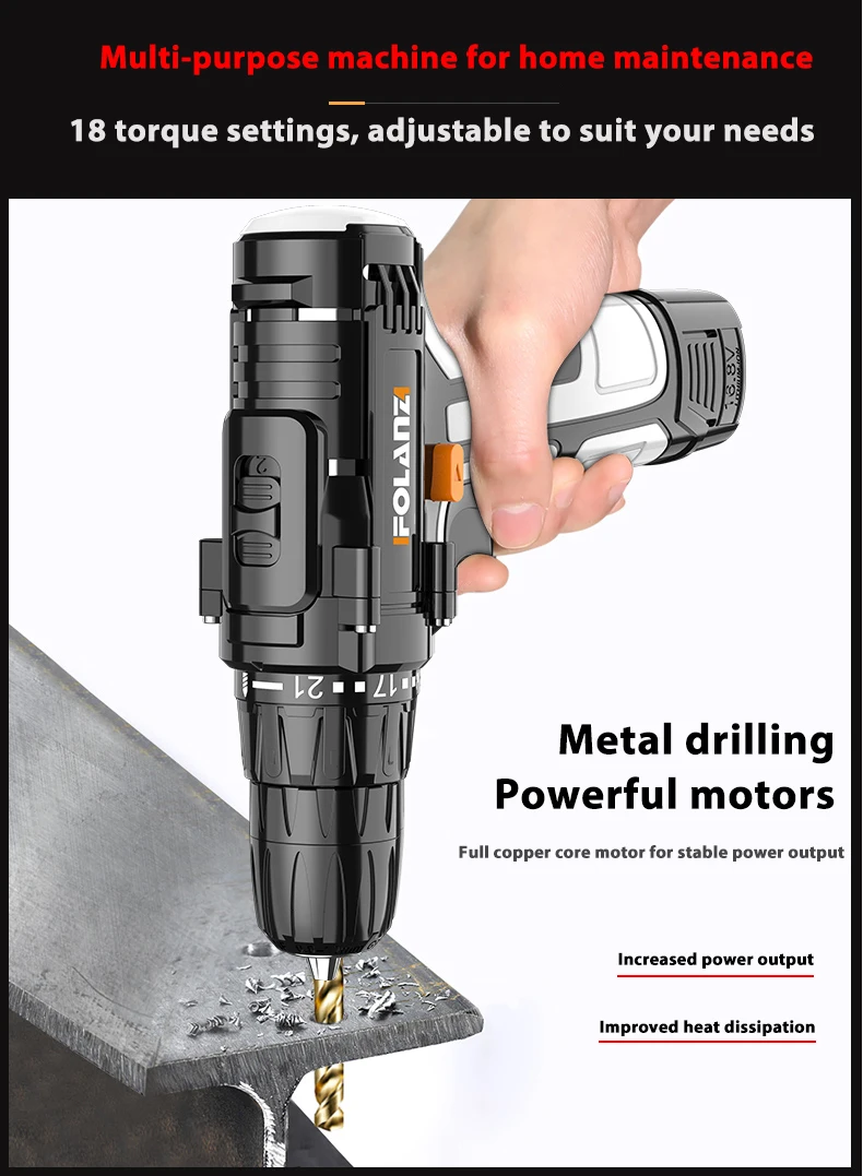 21pcs 16.8V 2800MAH Li-Ion Rechargeable Cordless Tools Combo Kit 10mm Max Drilling Diameter OEM Wireless Drill Home Use ODM