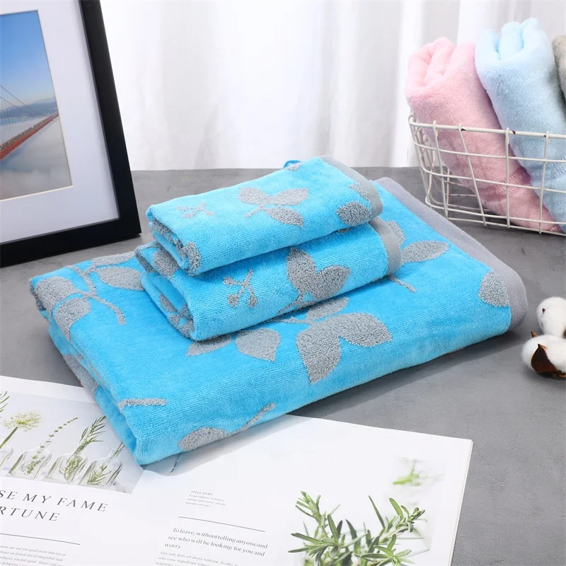 High Quality 3 Pack Blue Printed Thick Absorbent Adults Face Towel Set