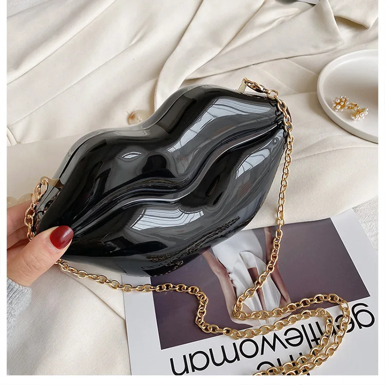 Large Capacity E3095 Girl Lip Shaped Clutch Bag for Women Light Weight Ladies Fashion Evening Banquet Bags Crossbody Chain Bag