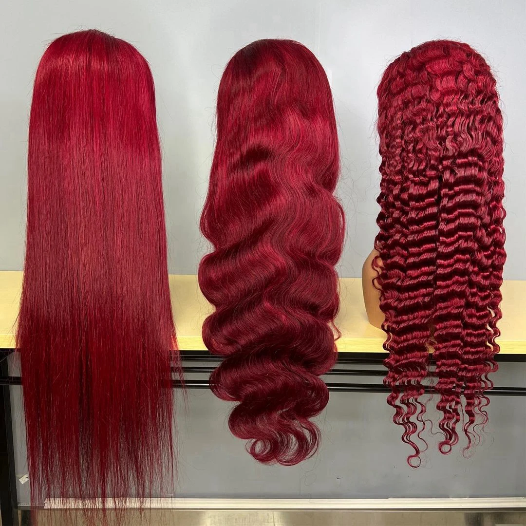 Mink Brazilian Virgin 99j Red Colored Wigs Full Lace Human Hair Wigs Human Hair Lace Front HD Lace Frontal Wig For Black Women