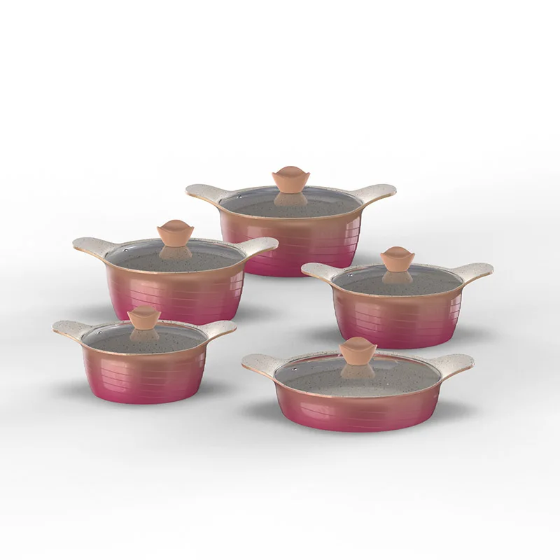 Wholesale Cookware selling factory OEM Cast aluminum cookers New design casserole pots with glass lid