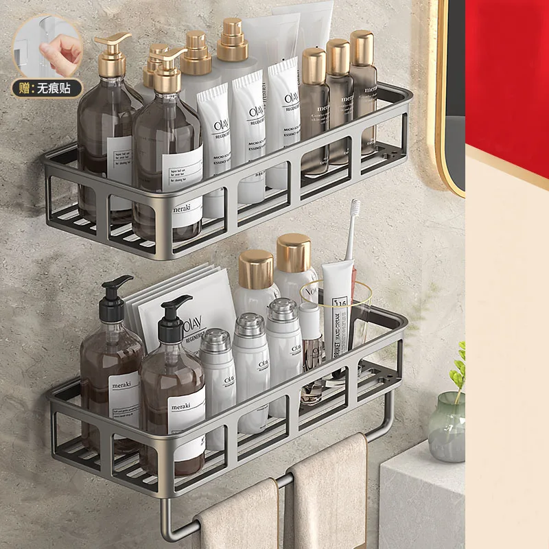 Space aluminum wall mount no drilling shower storage bathroom organizer rack shampoo holder Bathroom Rack