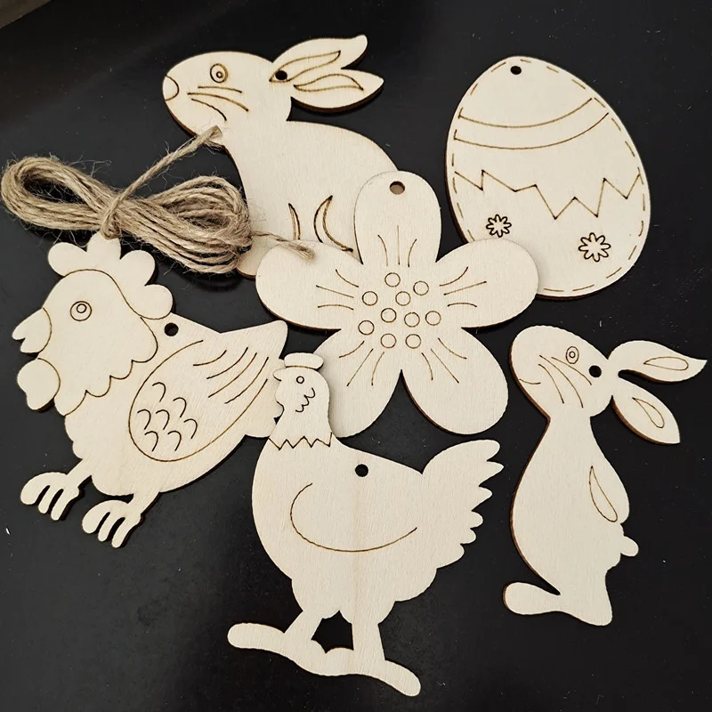 Wholesale New Crafts Easter Decoration Wooden Bunny and egg Crafts Ornaments Pendants