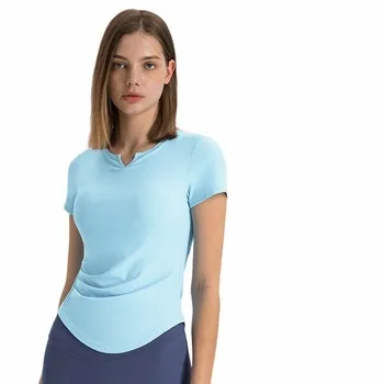 Summer Nude Short-sleeved Top Twisted Knot Hollow Slim T-shirt Square Neck Breathable Back Sports Yoga Top