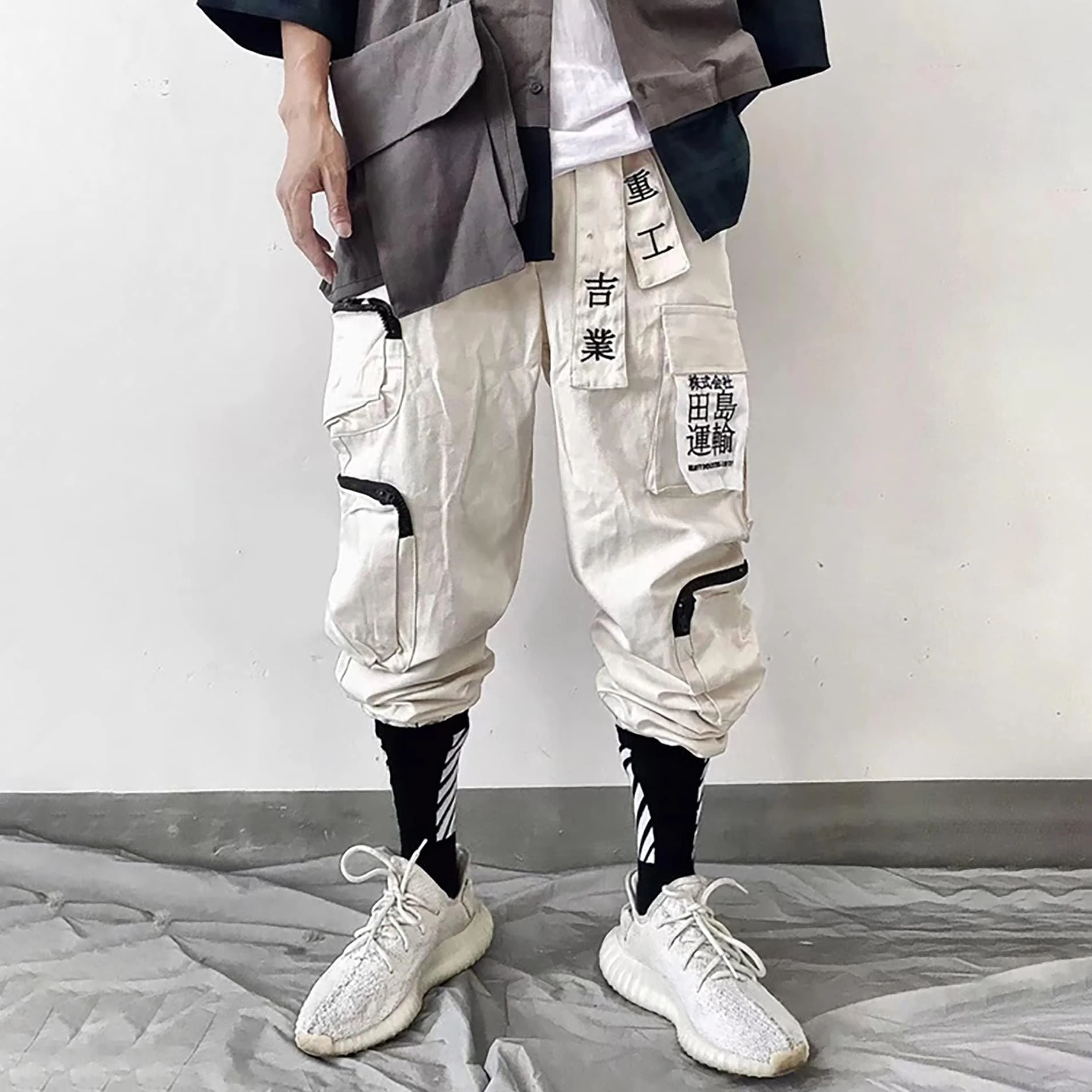 New Style Black 100% Cotton Mens Hip Hop Cargo Pants With Large Pocket Punk Style Custom Jogger Pants