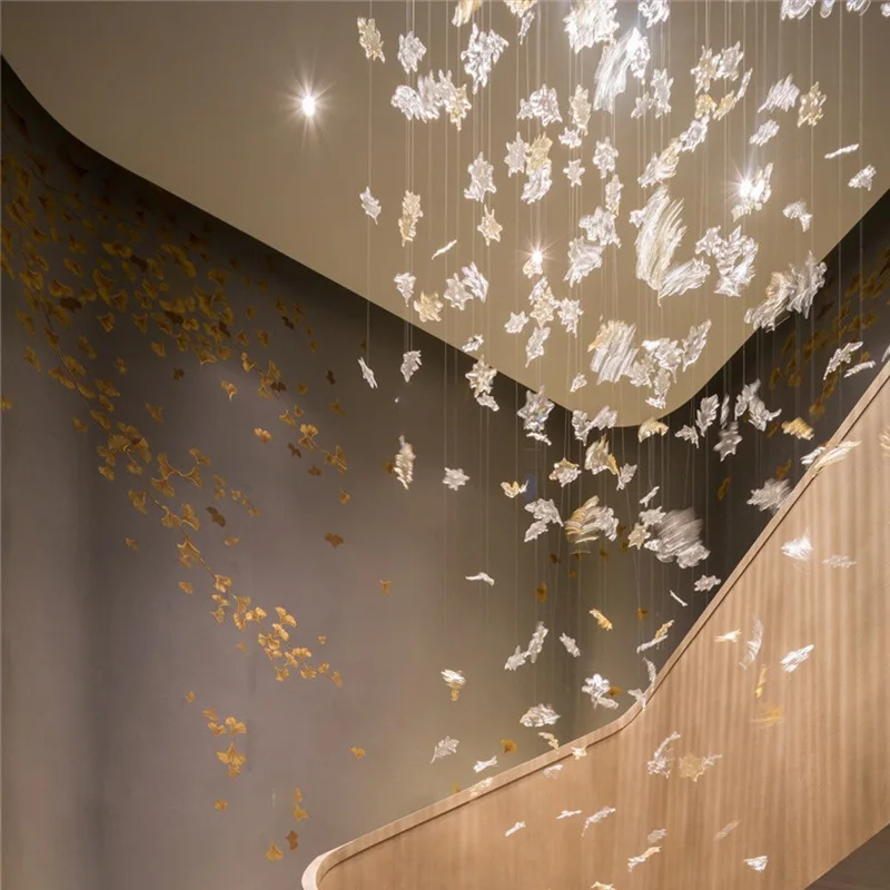 Custom lighting modern fashion art glass maple leaf type decorative large chandelier for high ceiling of hotel club banquet hall